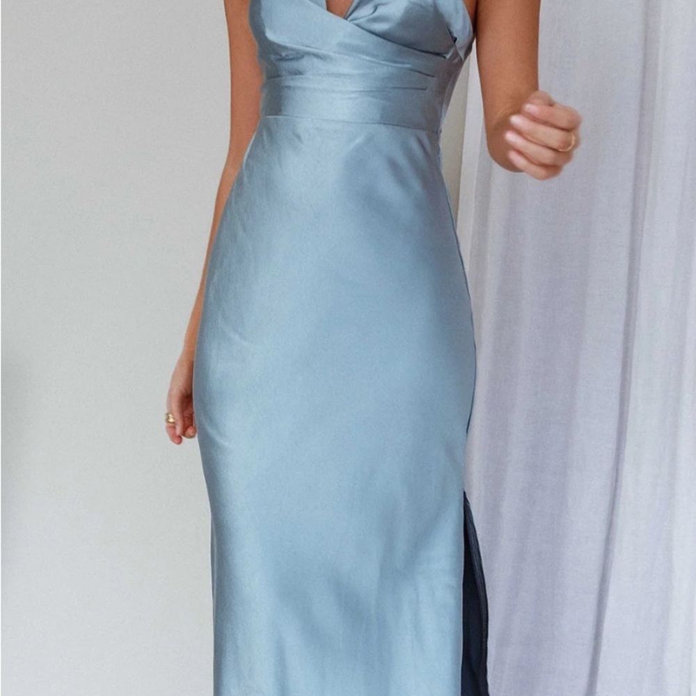 Selfie Leslie Strapless Satin Light Blue Evening Dress